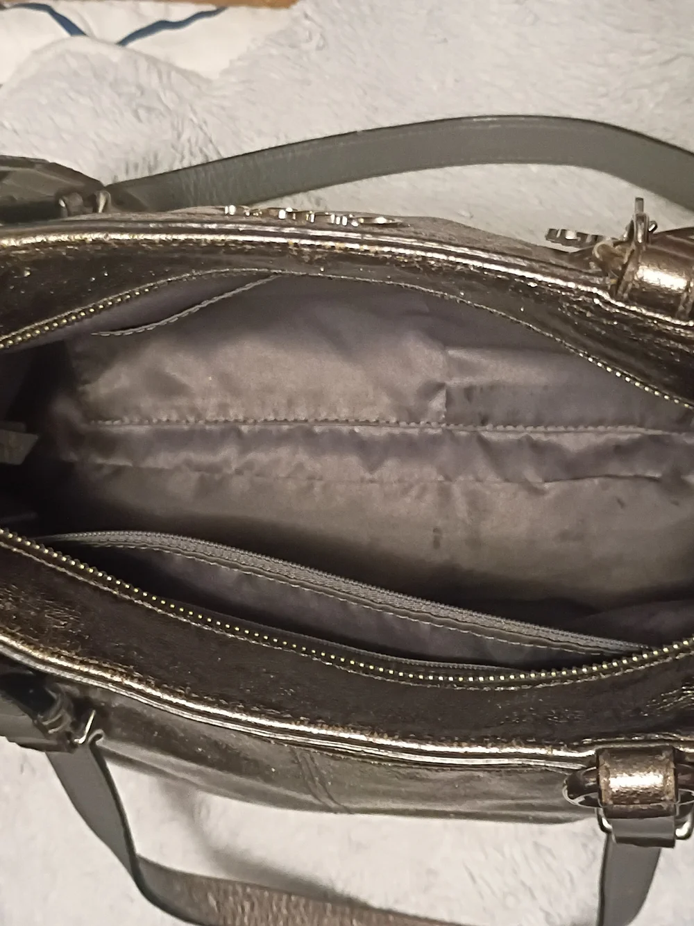 Coach Metallic Bronze Leather Tote with Charm